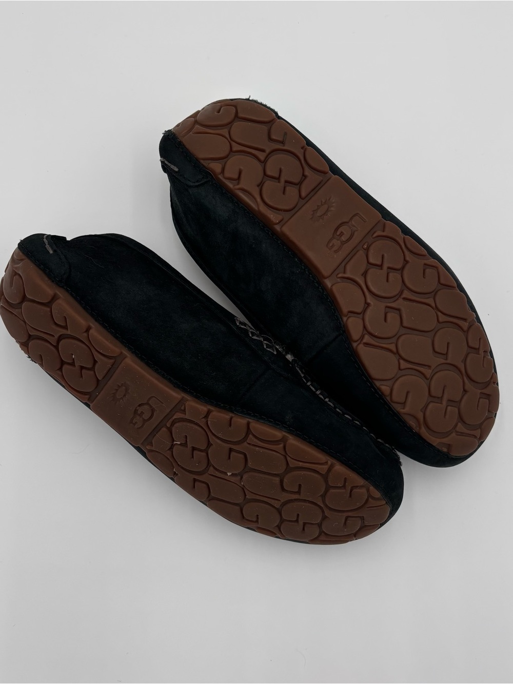 UGG Black Suede Shearling-Lined Moccasin Slippers - Picture 3 of 4